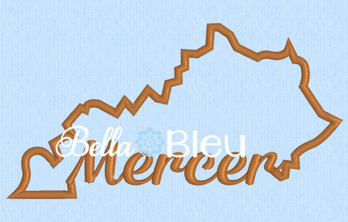 State of Kentucky & Mercer signature applique machine embroidery design