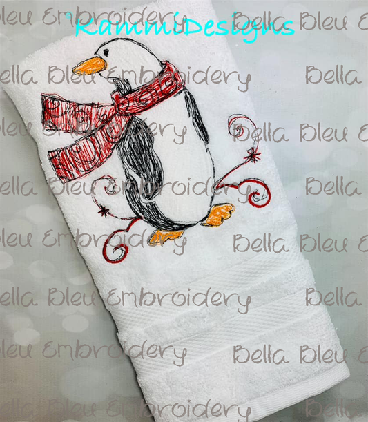 Christmas Penguin with Scarf Scribble