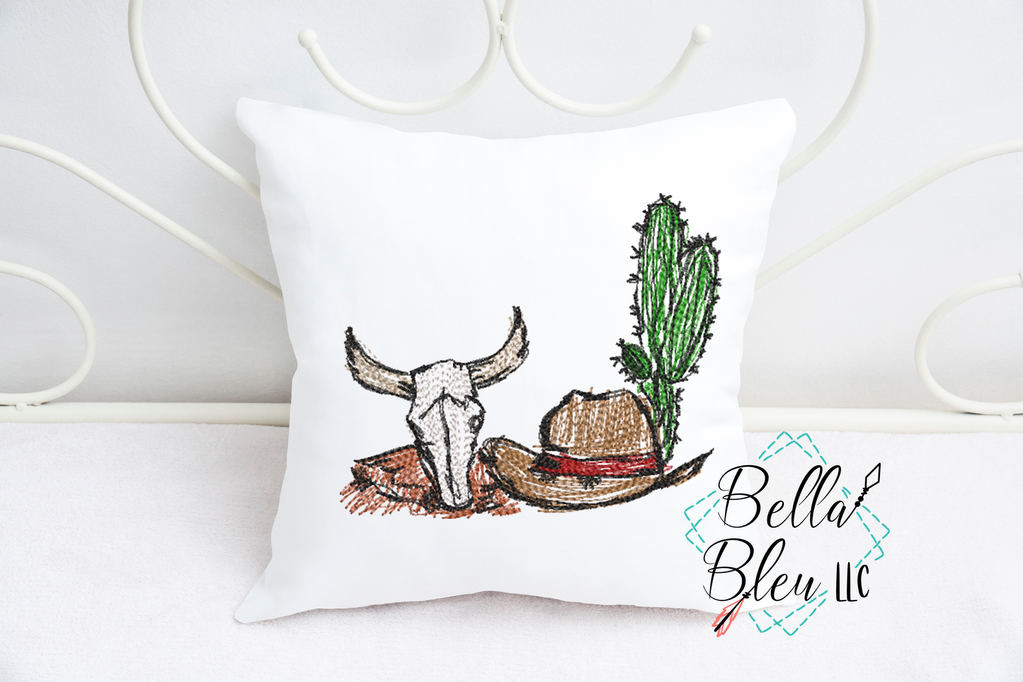 Saguaro & Longhorn Skull Western Scribble