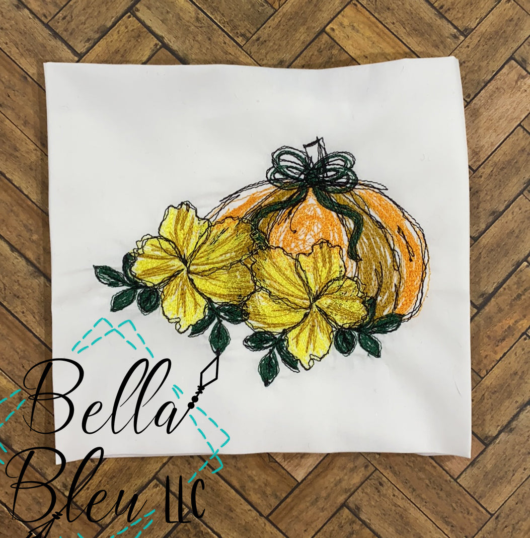 Fall Sketchy Pumpkin and flower scribble