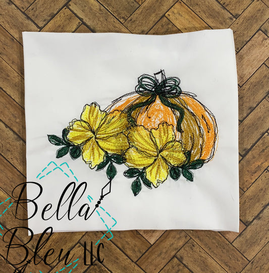 Fall Sketchy Pumpkin and flower scribble