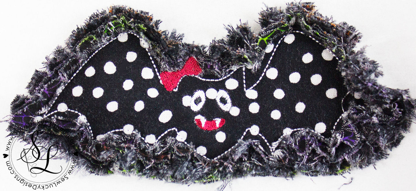Raggy Halloween Bat Girl with Bow Applique