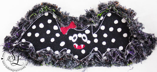 Raggy Halloween Bat Girl with Bow Applique