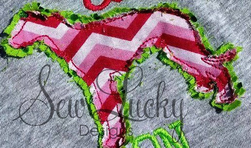 Raggy Greyhound dog bean stitch applique
