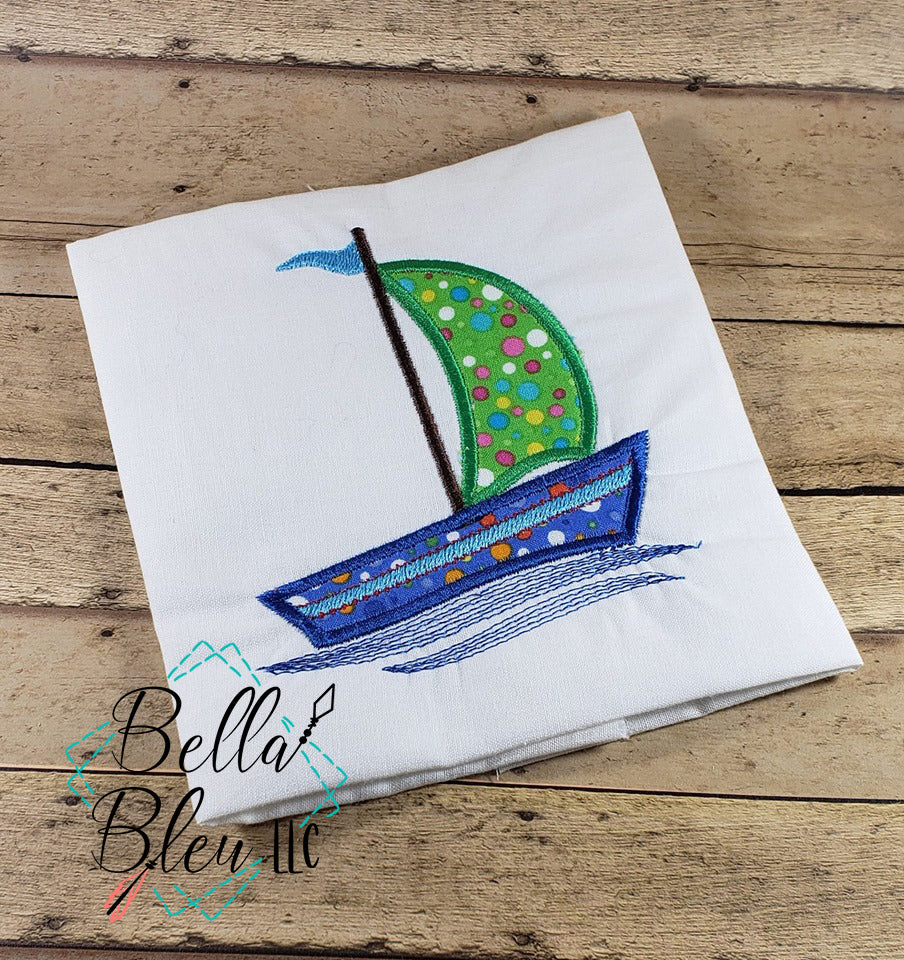 Monogram Frame Sailboat Applique Machine Embroidery design