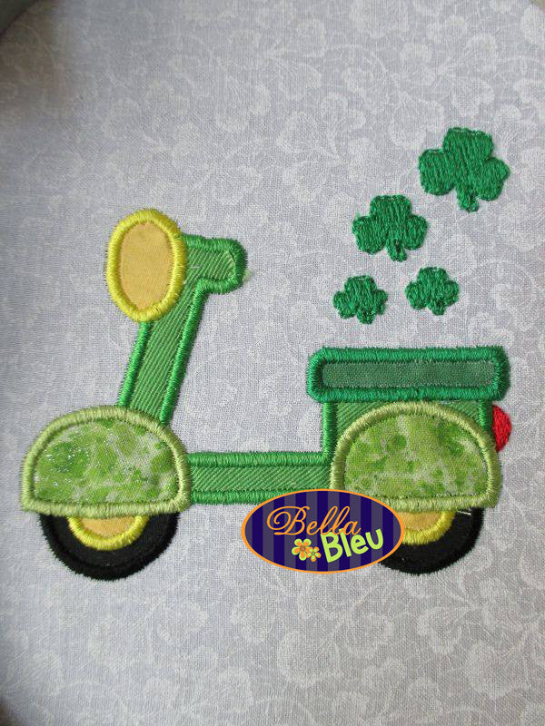 St Patrick's Day Shamrock Scooter Applique Embroidery Designs Design Monogram
