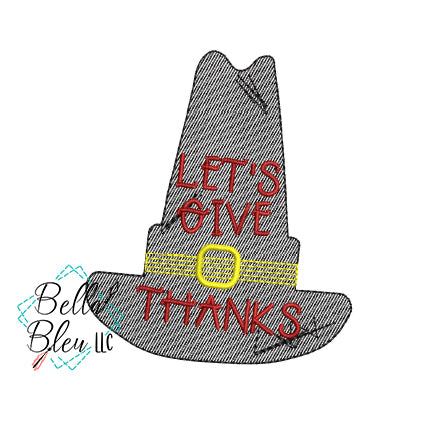 Sketchy Thanksgiving Pilgrim Hat embroidery design