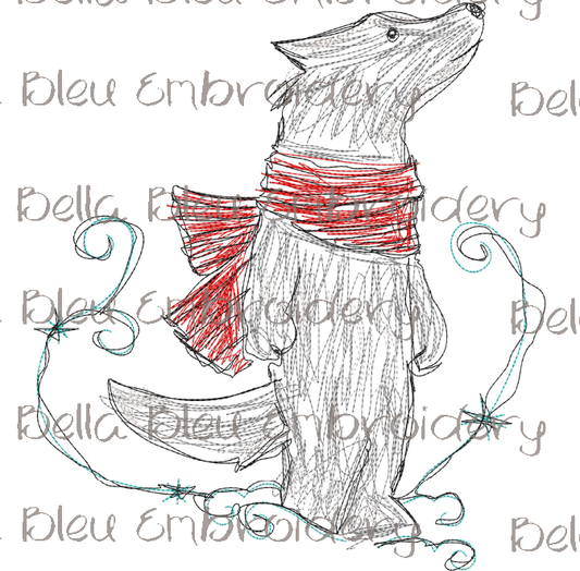 Christmas Wolf with Scarf Scribble